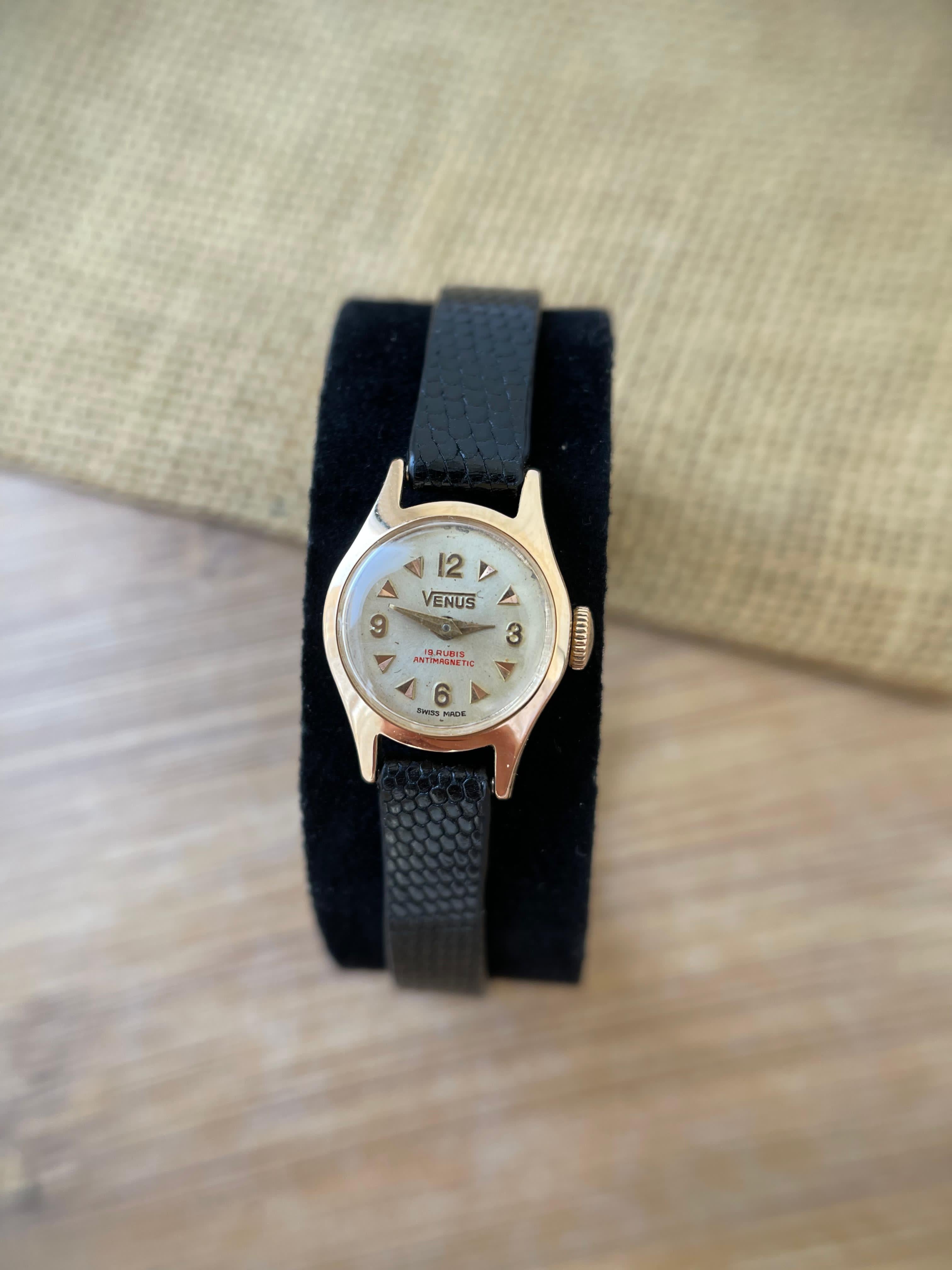 Ceas Venus Lady Aur 18K - curea piele iguana - 1970 - Mecanic
