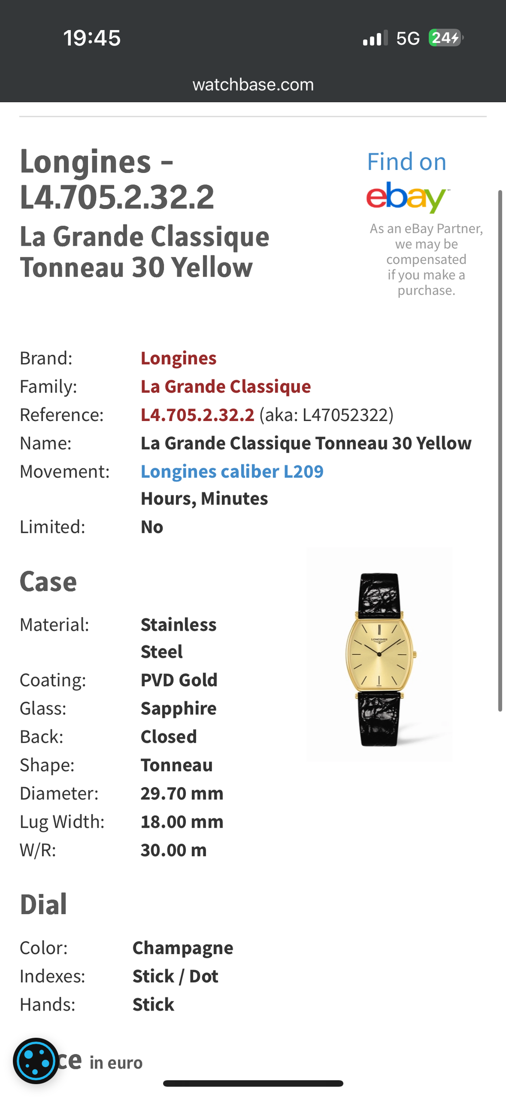 Longines La Grande Classique Tonneau Lady L4.705.2.32.2