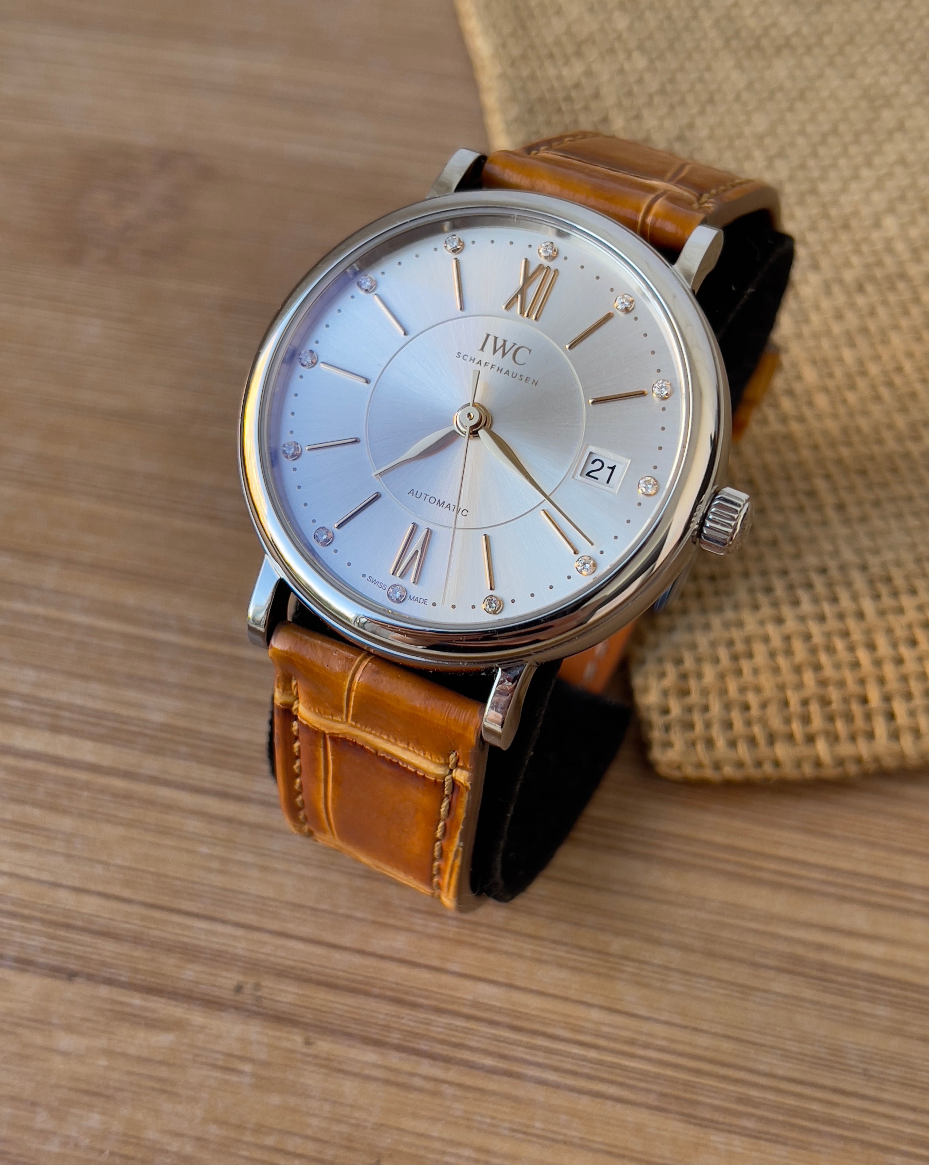 Ceas IWC Portofino Unisex 37mm - cu briliante - Full set, acte, cutie