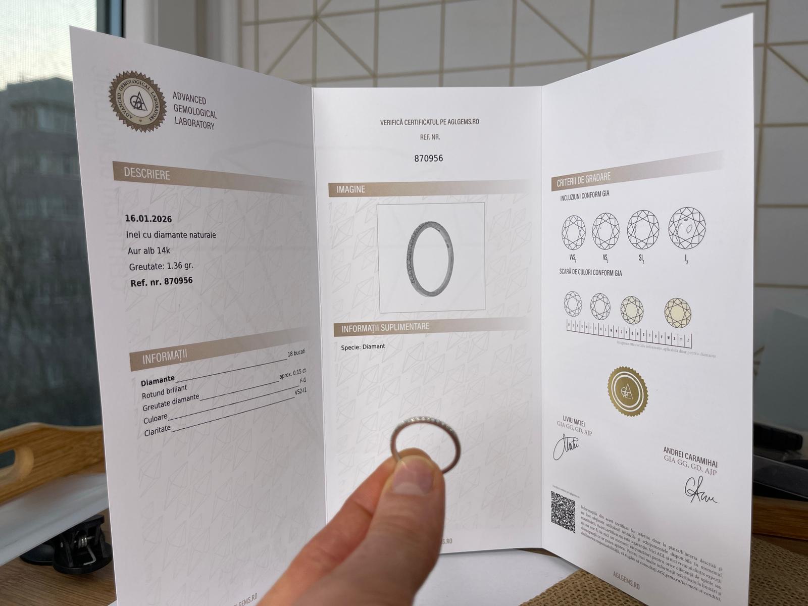 Superb Inel Aur alb 18k - diamante - certificat