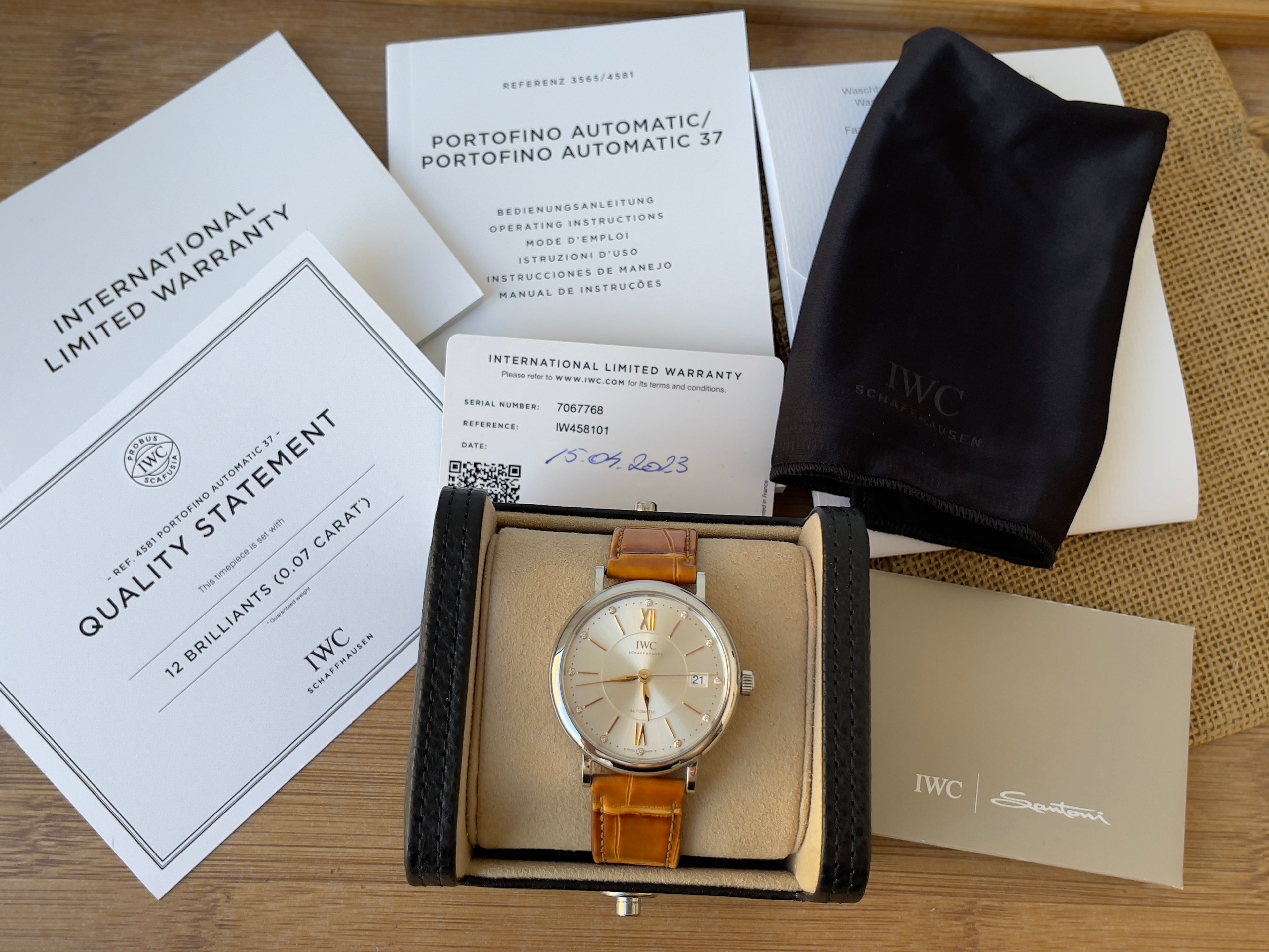 Ceas IWC Portofino Unisex 37mm - cu briliante - Full set, acte, cutie