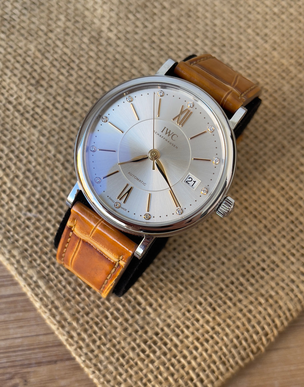 Ceas IWC Portofino Unisex 37mm - cu briliante - Full set, acte, cutie