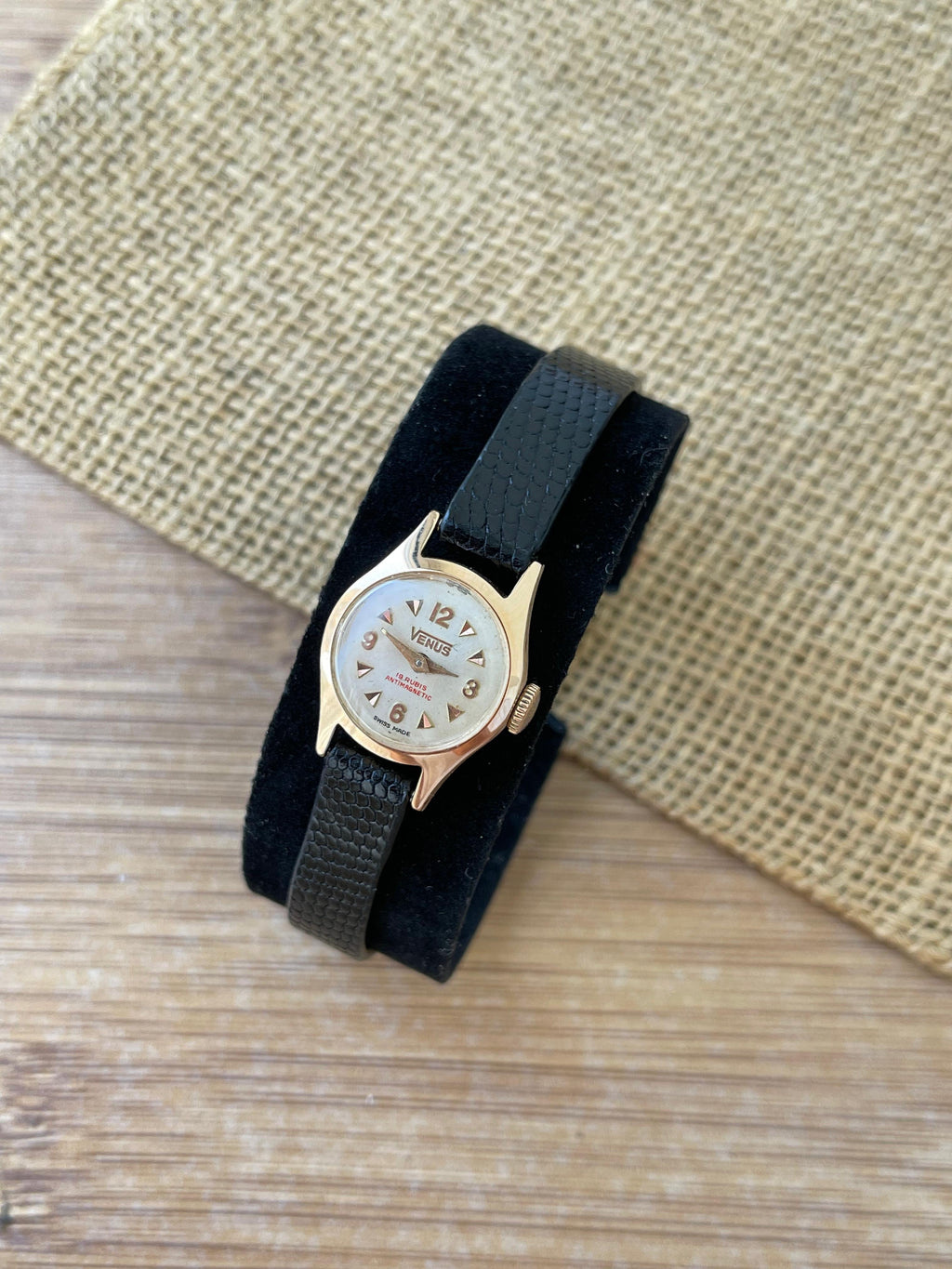 Ceas Venus Lady Aur 18K - curea piele iguana - 1970 - Mecanic