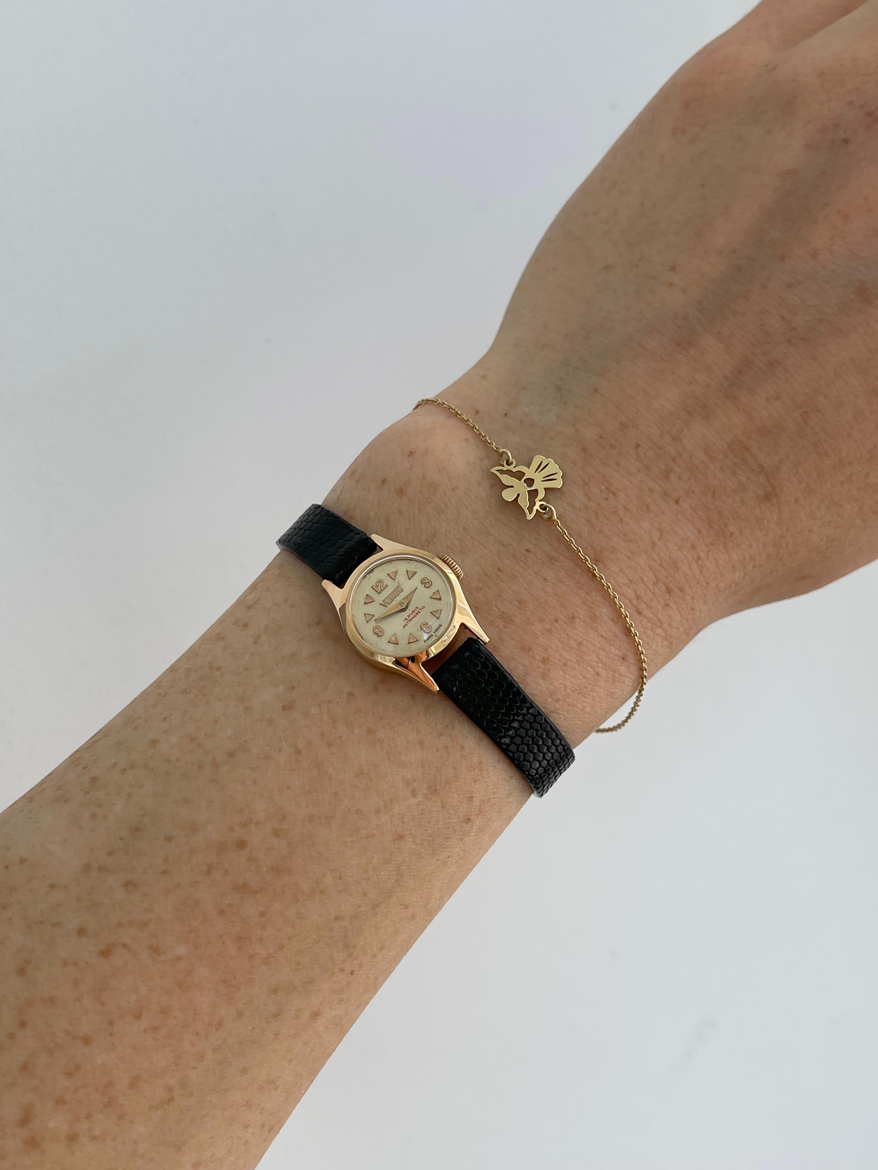 Ceas Venus Lady Aur 18K - curea piele iguana - 1970 - Mecanic