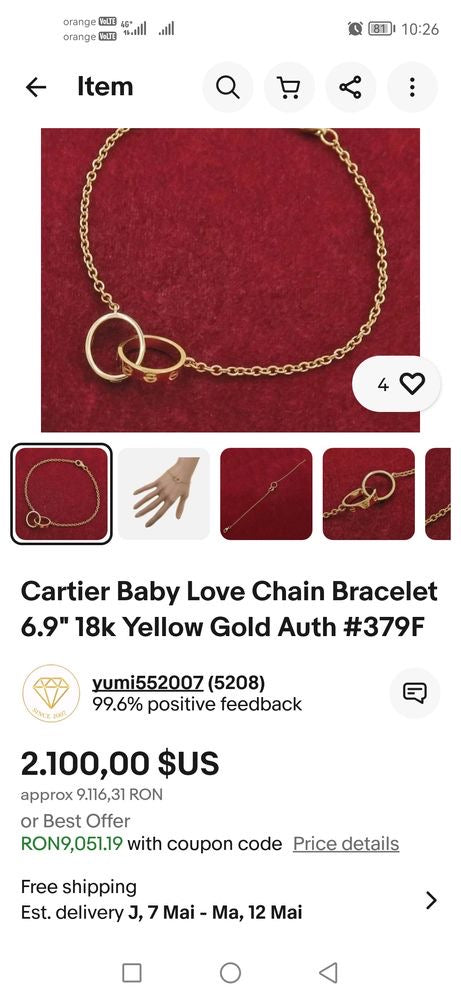 Brǎțarǎ Cartier Aur 18k condiție excelentǎ - Baby Love