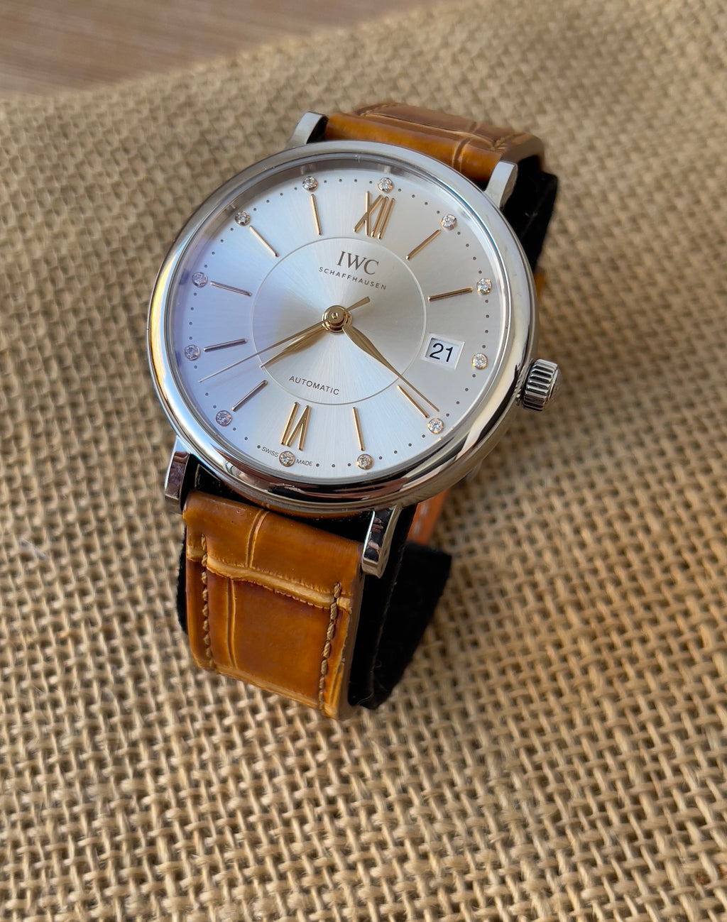 Ceas IWC Portofino Unisex 37mm - cu briliante - Full set, acte, cutie