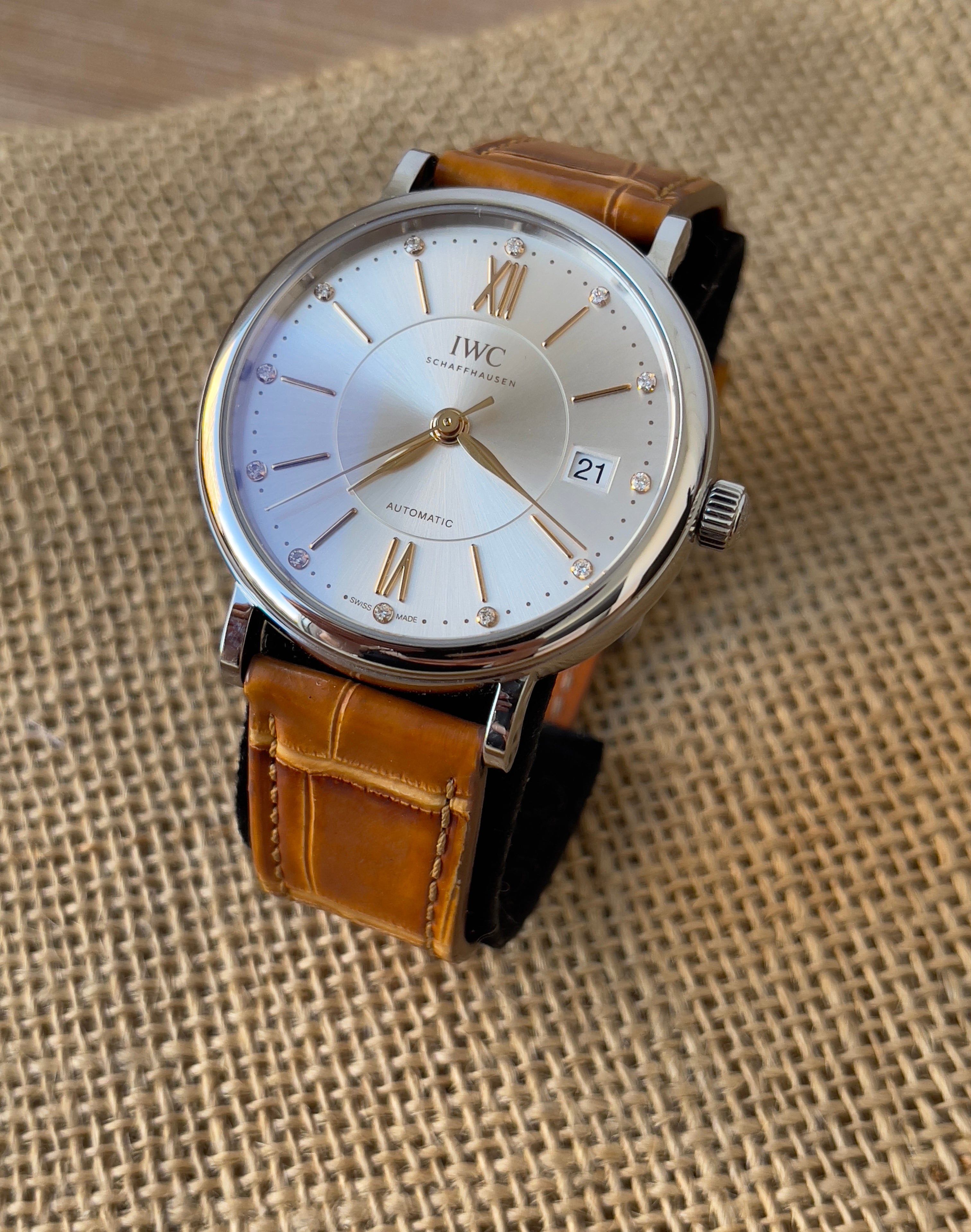 Ceas IWC Portofino Unisex 37mm - cu briliante - Full set, acte, cutie
