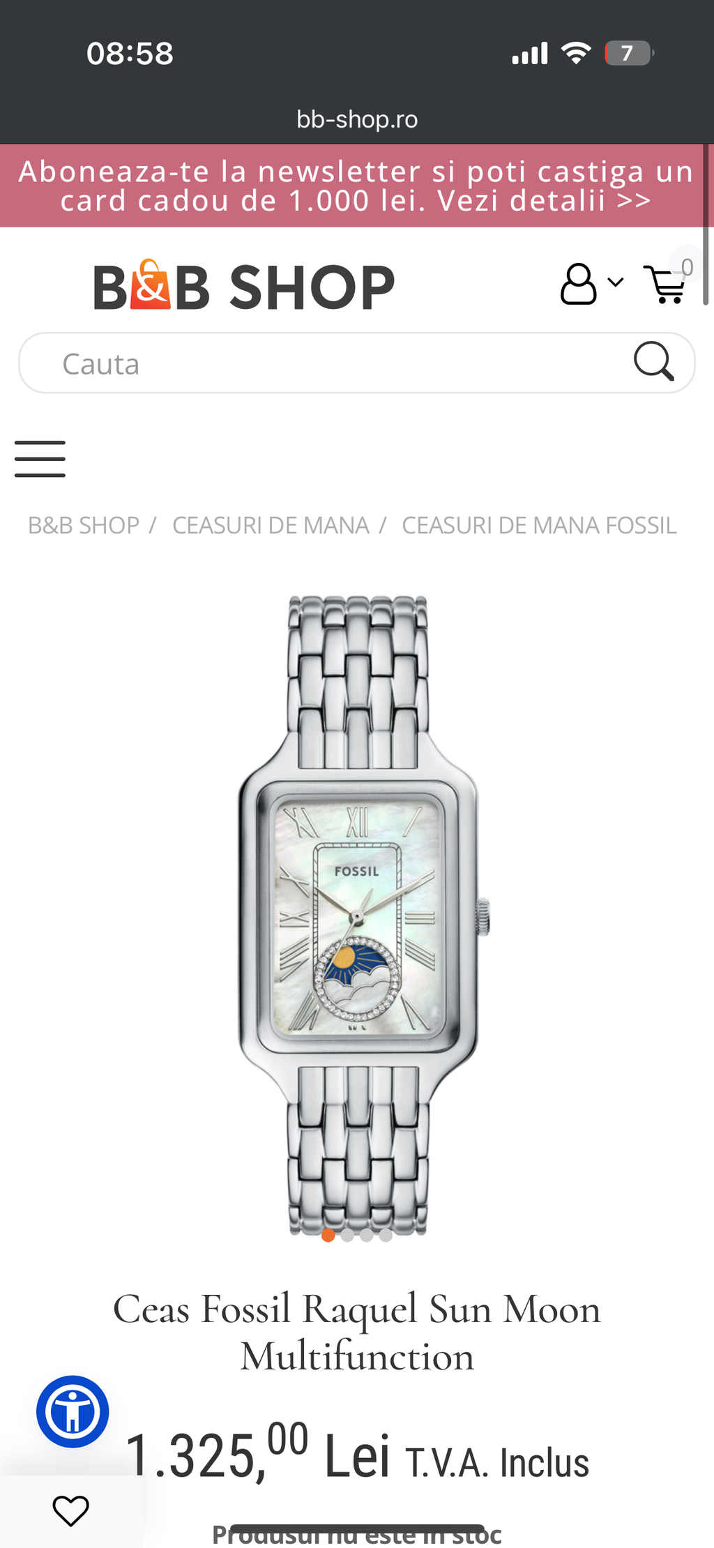 Ceas Fossil Raquel Sun Moon 29mm - Silver
