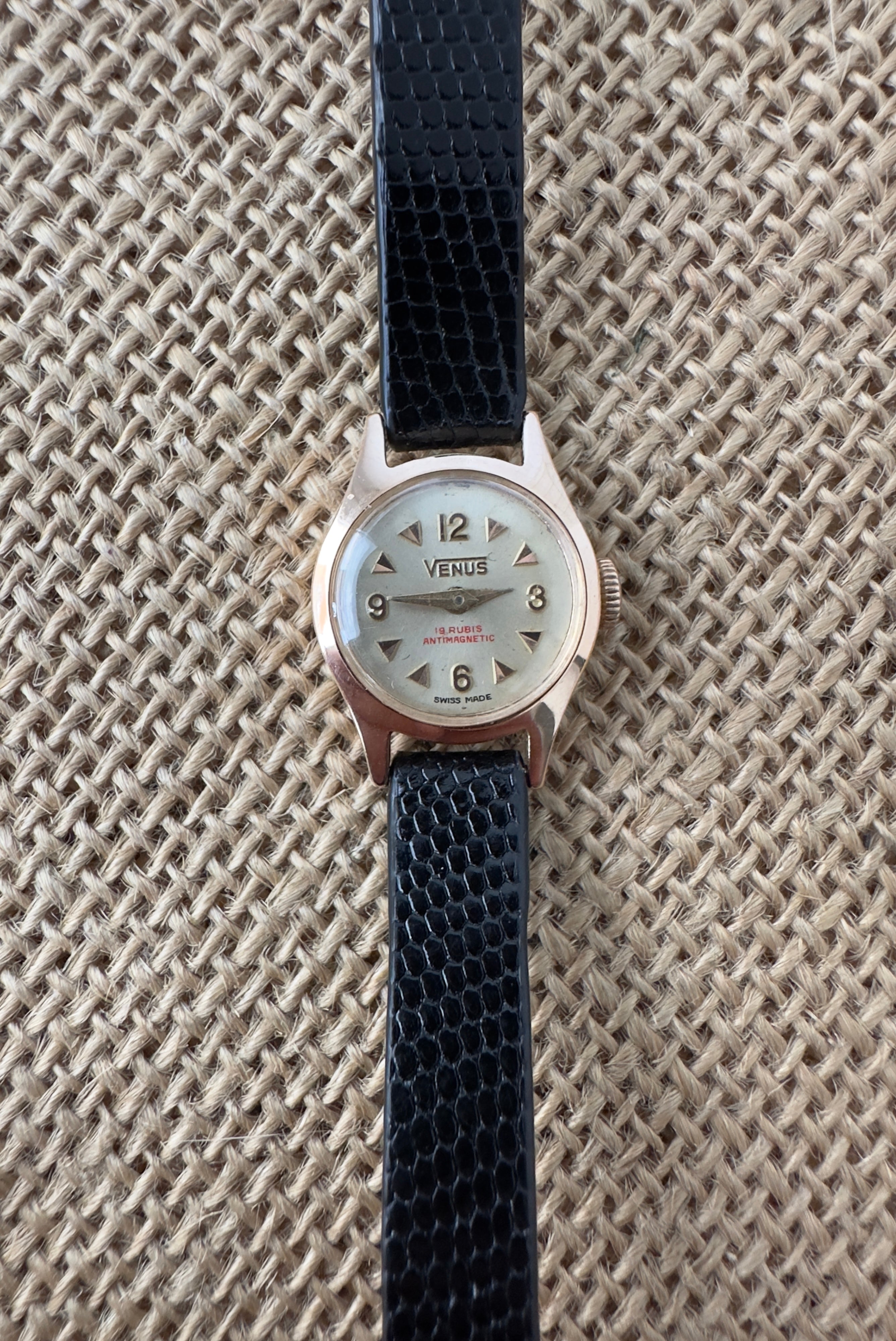 Ceas Venus Lady Aur 18K - curea piele iguana - 1970 - Mecanic