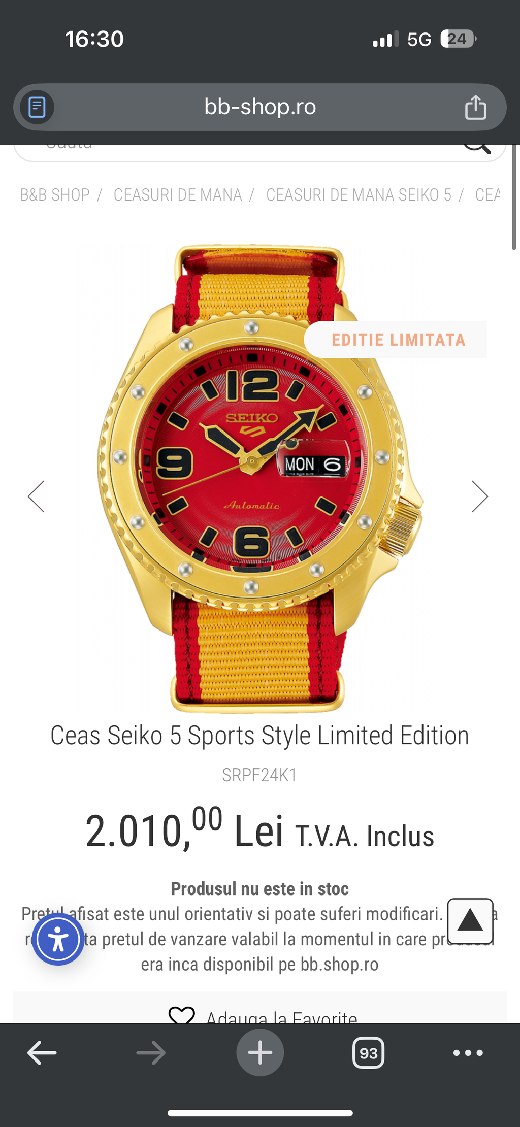 Seiko 5 Ediție limitatǎ - Full set - acte, cutie - Sports Style Limited Edition
SRPF24K1