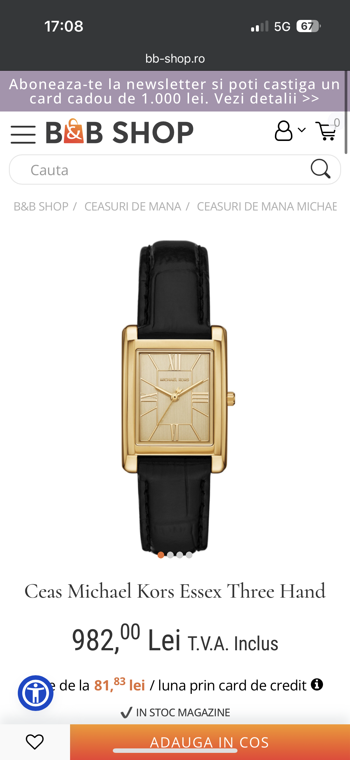 Ceas Michael Kors Essex Three Hand MK4965 - Gold