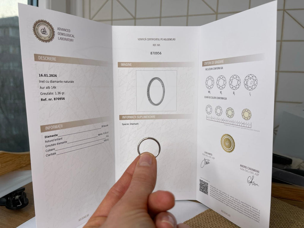 Superb Inel Aur alb 18k - diamante - certificat