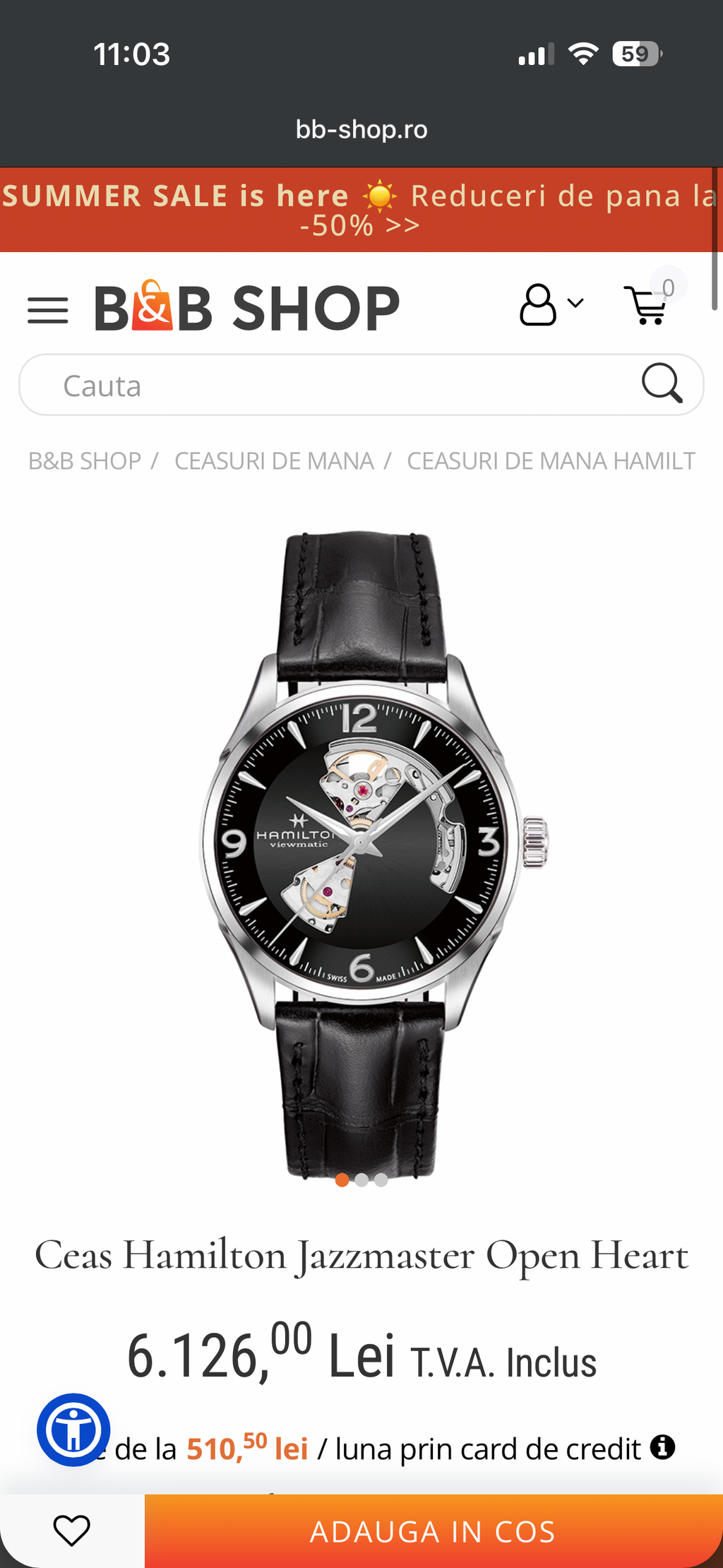 Hamilton Jazzmaster Open Heart - 42mm - Automatic - Impecabil