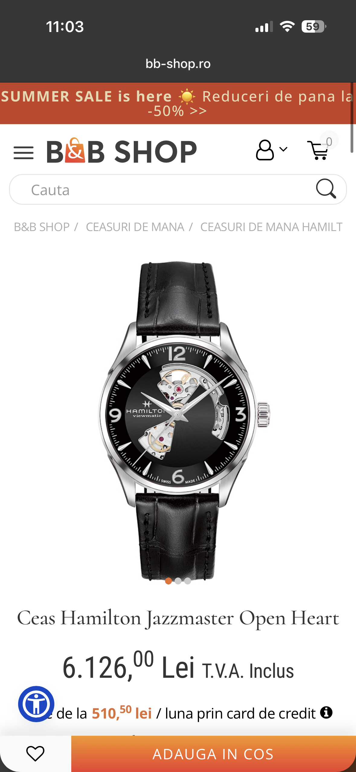 Hamilton Jazzmaster Open Heart - 42mm - Automatic - Impecabil