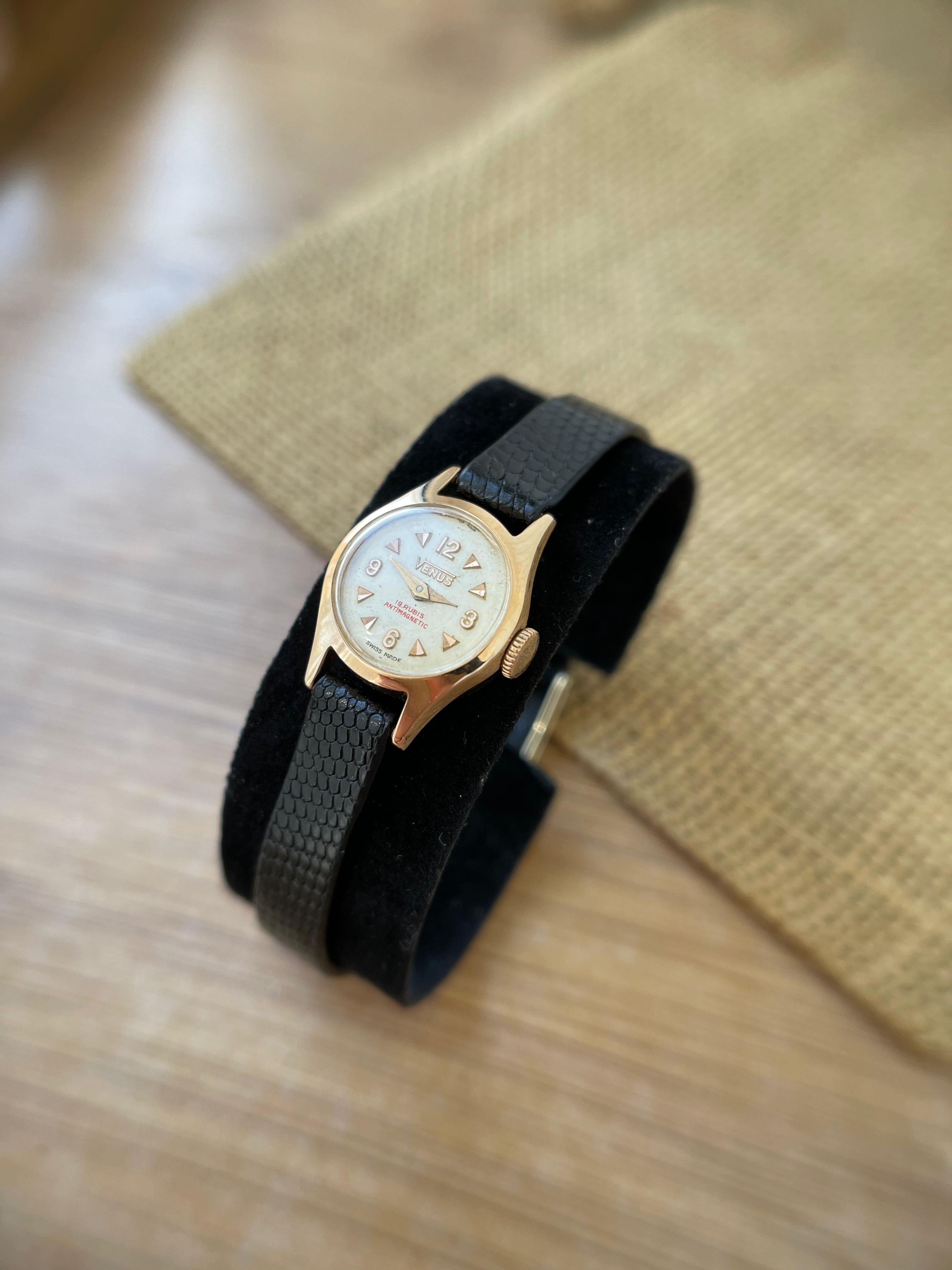 Ceas Venus Lady Aur 18K - curea piele iguana - 1970 - Mecanic