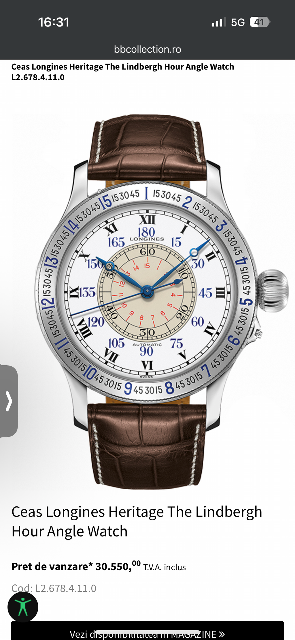 Ceas Longines Heritage The Lindbergh Hour Angle Watch L2.678.4.11.0