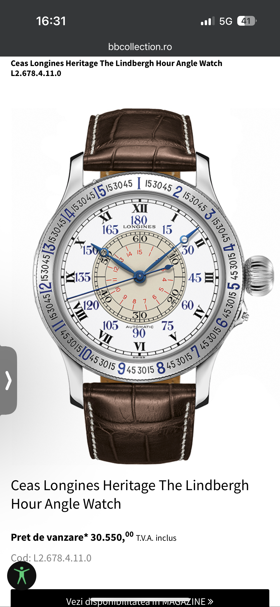Ceas Longines Heritage The Lindbergh Hour Angle Watch L2.678.4.11.0