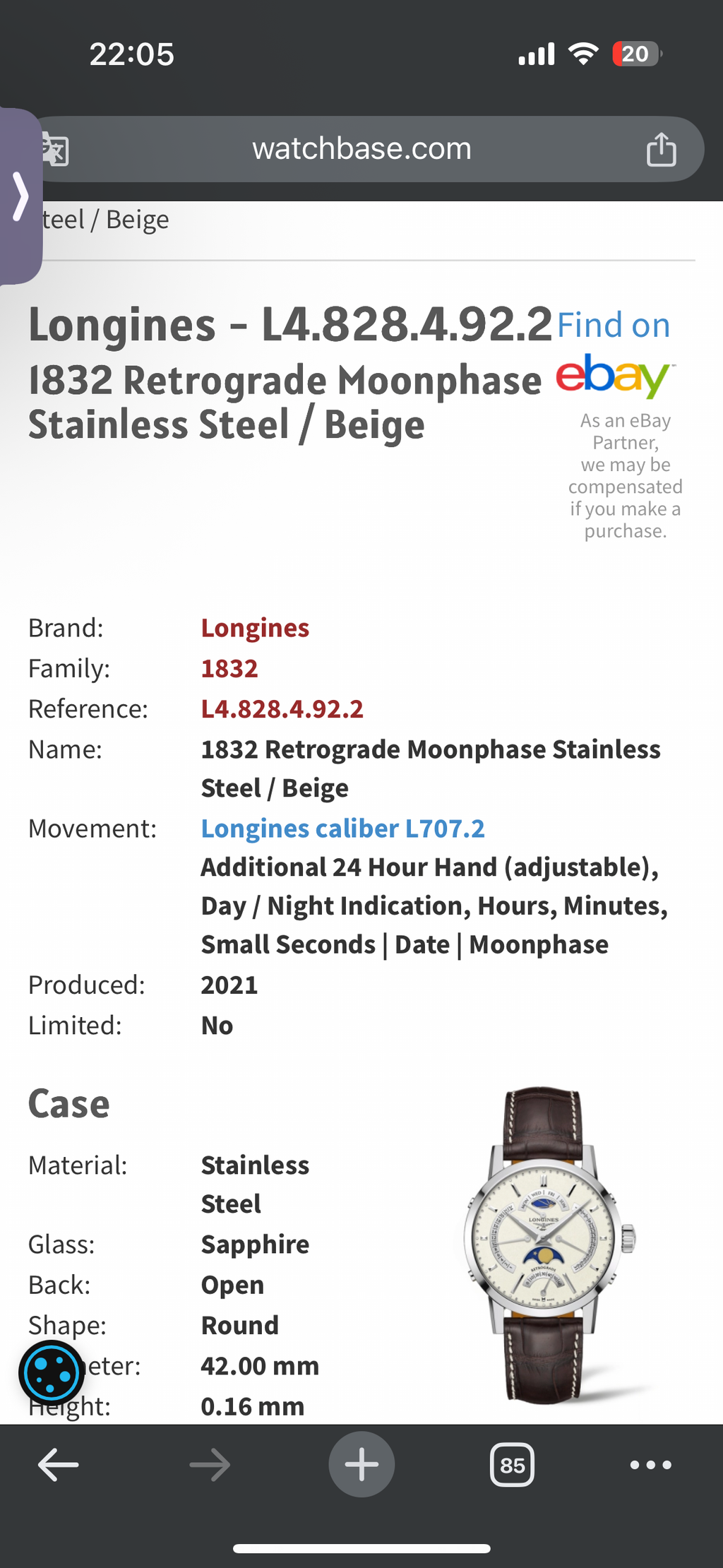 Ceas barbatesc Longines L4.828.4.92.2
1832 Retrograde Moonphase Stainless Steel / Beige