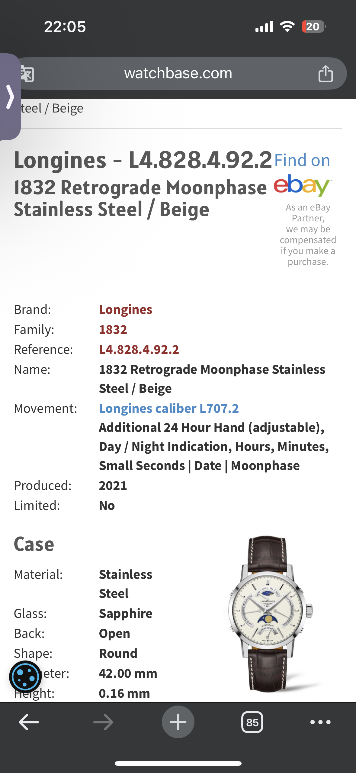 Ceas barbatesc Longines L4.828.4.92.2
1832 Retrograde Moonphase Stainless Steel / Beige