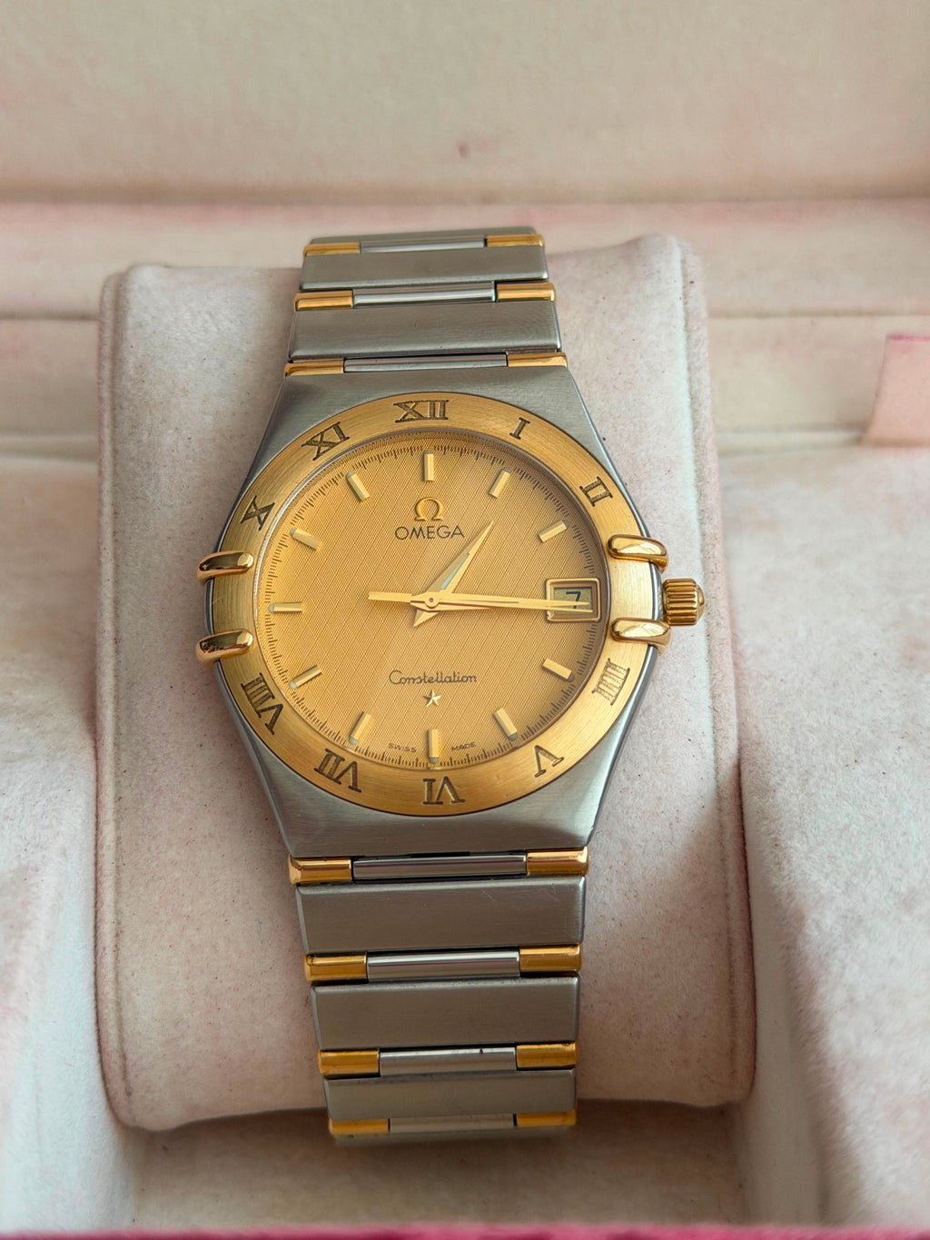 Omega Constellation Manhattan  Aur Otel - 33.5mm diametrul Full set - Conditie excelenta - Ref. 396.1201