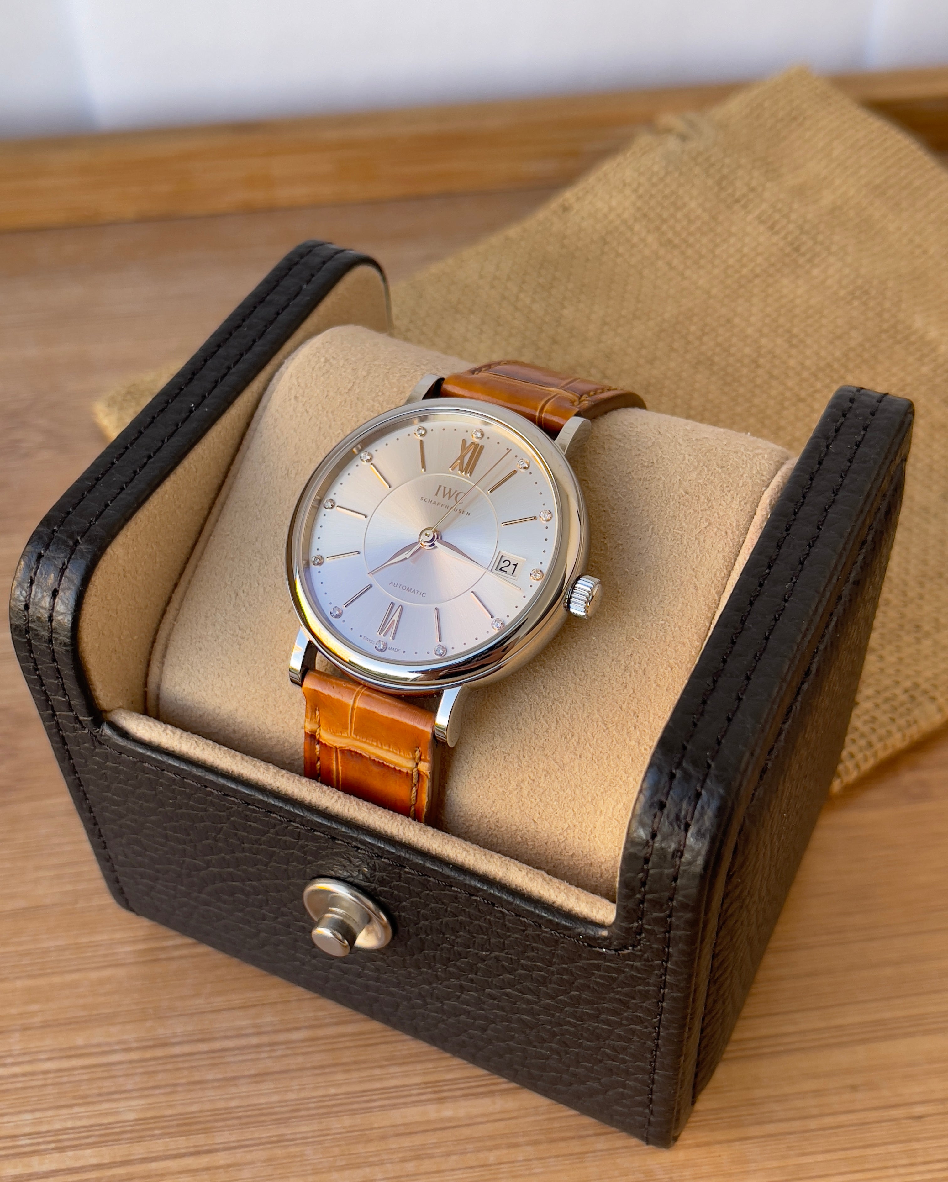 Ceas IWC Portofino Unisex 37mm - cu briliante - Full set, acte, cutie
