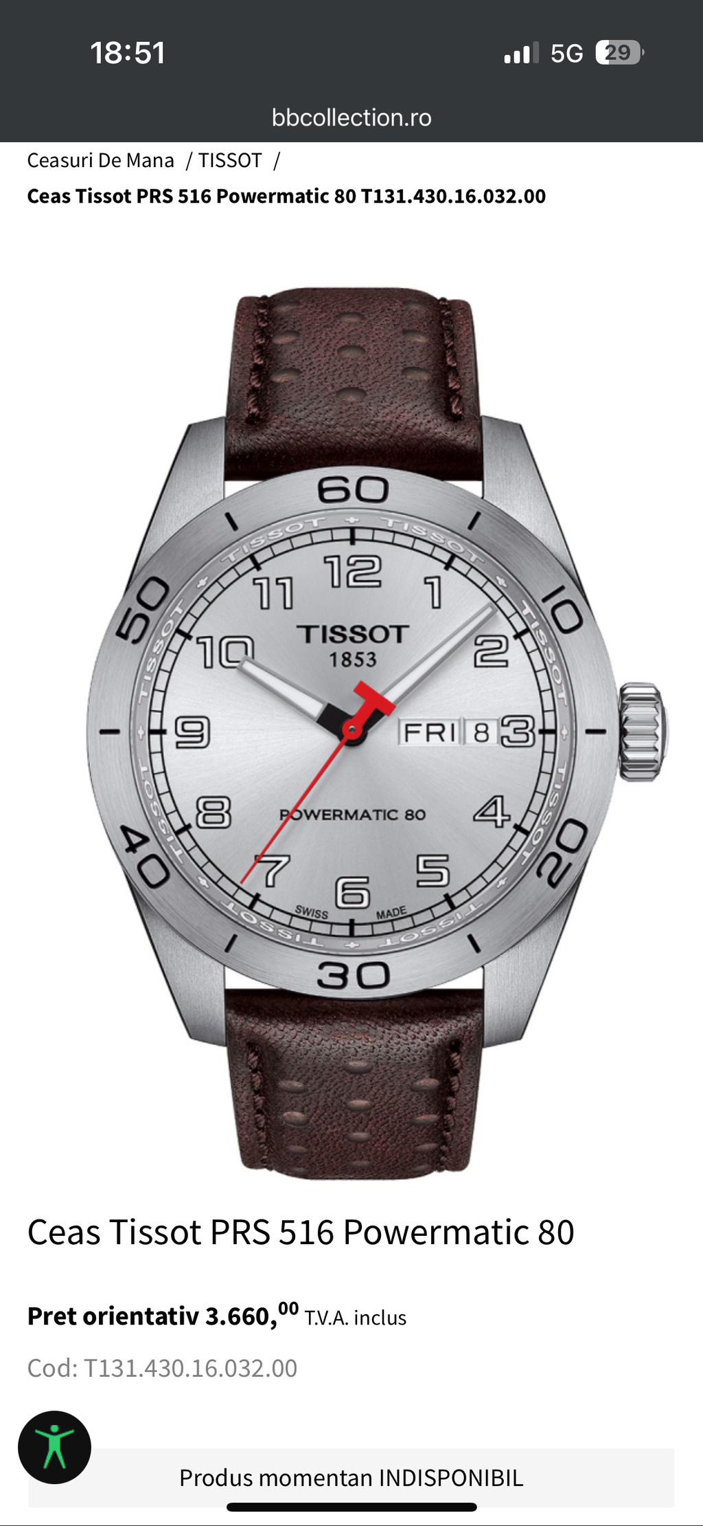 Ceas Tissot PRS516 - Powermatic 80 - Full set