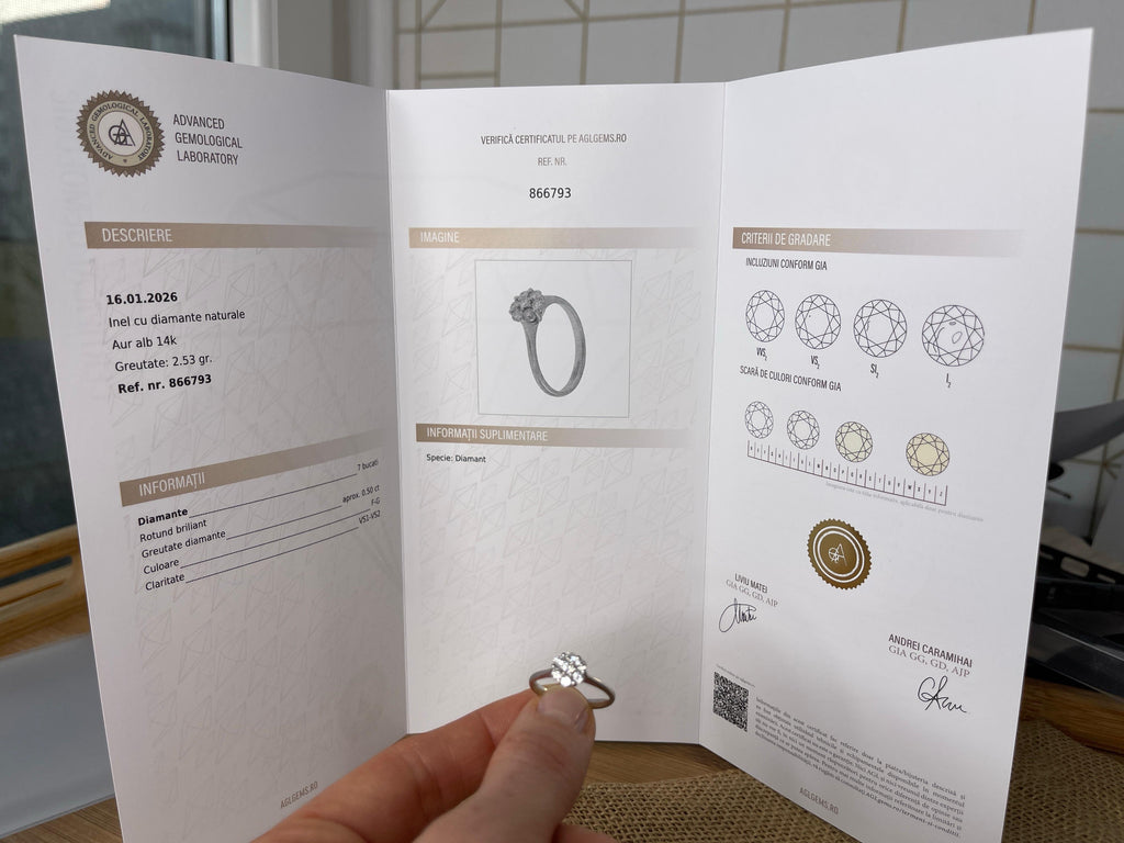 Inel Aur Alb 18k cu diamante - certificat