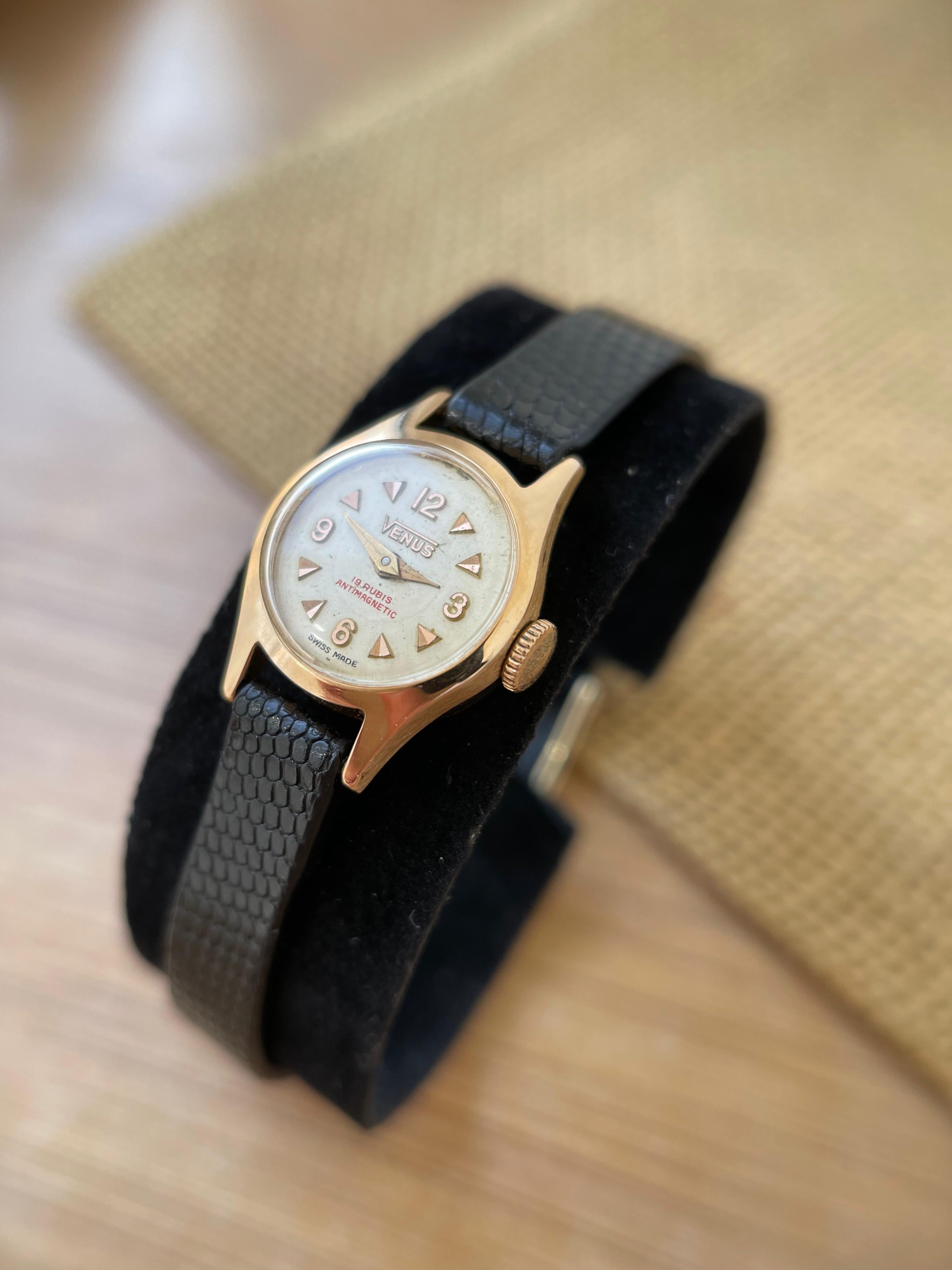 Ceas Venus Lady Aur 18K - curea piele iguana - 1970 - Mecanic