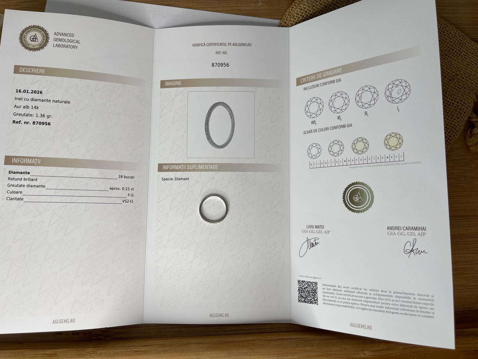 Superb Inel Aur alb 18k - diamante - certificat