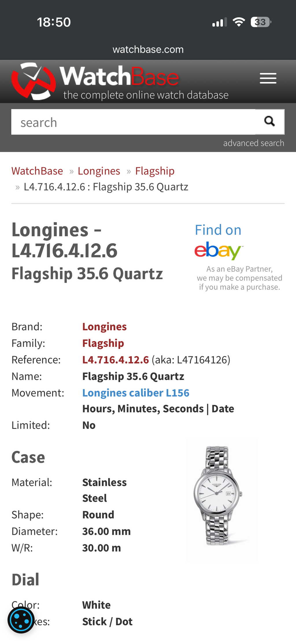 Ceas Longines Flagship 36mm - L4.716.4.12.6 Impecabil
