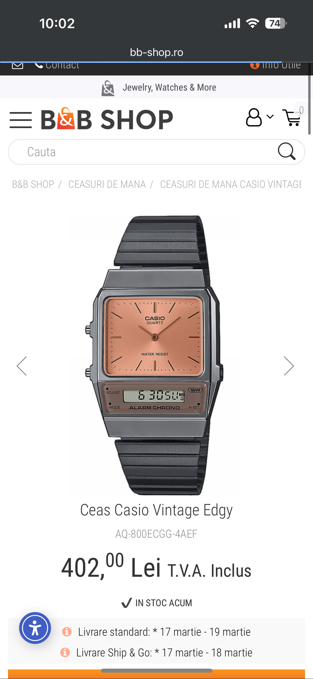 Ceas Casio Vintage Edgy
AQ-800ECGG-4AEF Nou