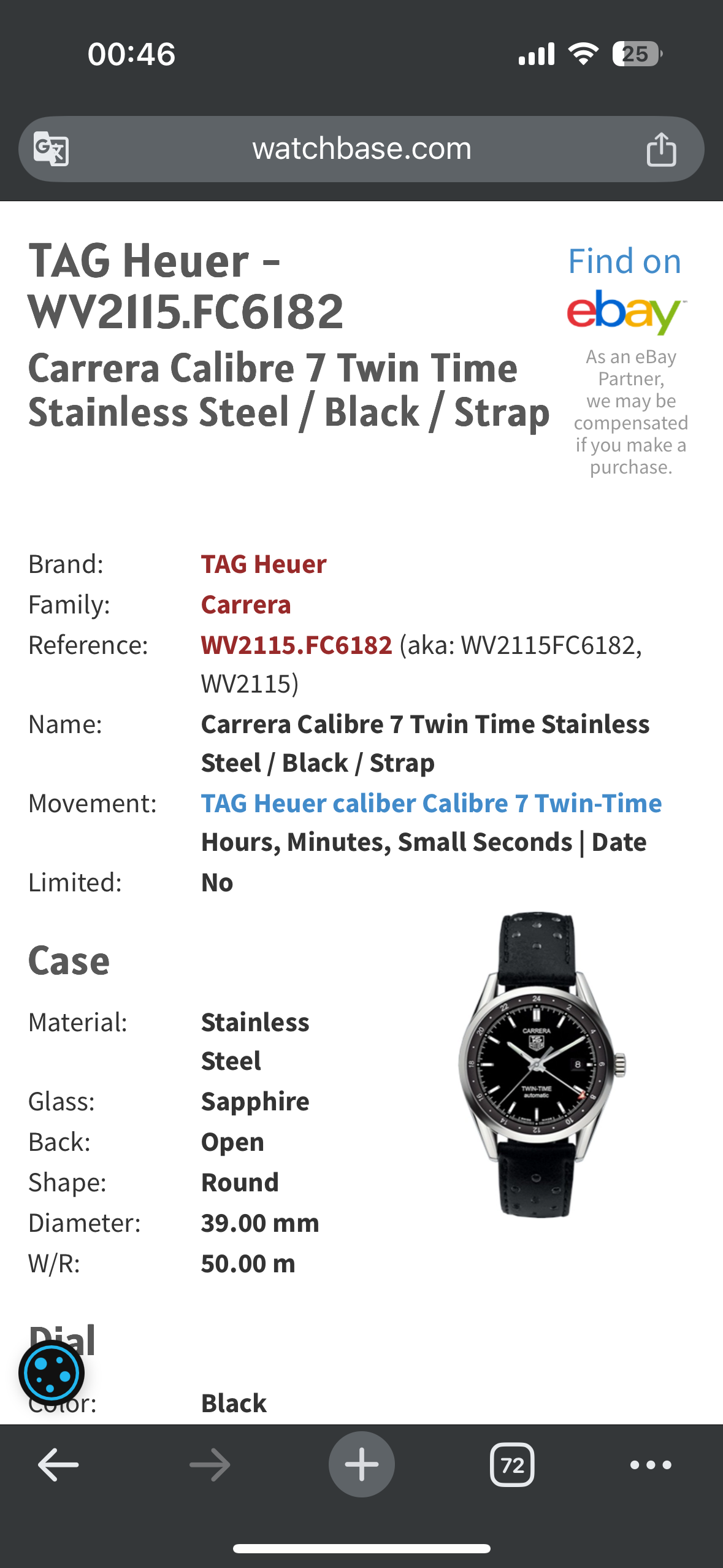 Tag Heuer Carrera Twin time GMT 39mm - Ref. WV2115